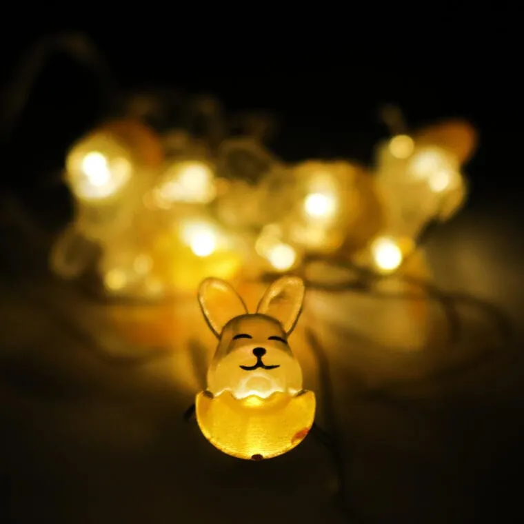 Lampki Wielkanocne W Kształcie Zajączków, 10 LED, Zasilanie Bateryjne, Dekoracja Wnętrz I Ogrodu - Żółte