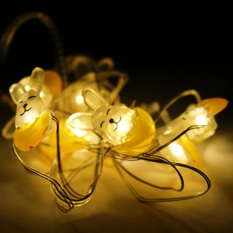 Lampki Wielkanocne W Kształcie Zajączków, 10 LED, Zasilanie Bateryjne, Dekoracja Wnętrz I Ogrodu - Żółte