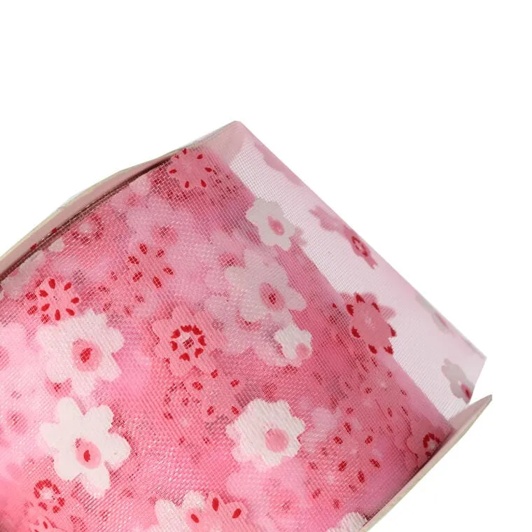 Wstążka Dekoracyjna Różowa W Kwiatki 5 cm - Idealna Na Wielkanoc I Wiosnę