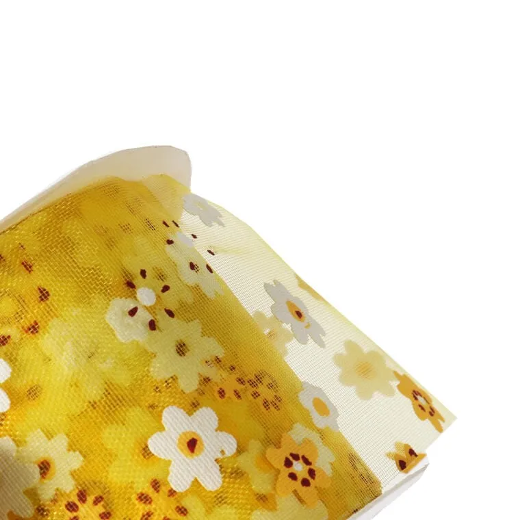 Wstążka Dekoracyjna Wiosenna Wielkanocna Z Wzorem Kwiatowym 2 cm - Żółta