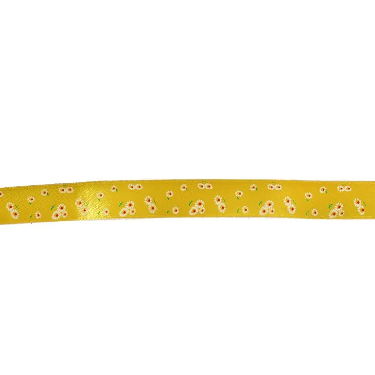 Wstążka Wiosenna Z Kwiatkami 2,5 cm Do Dekoracji Wielkanocnych I Prezentów, 3m - Żółta