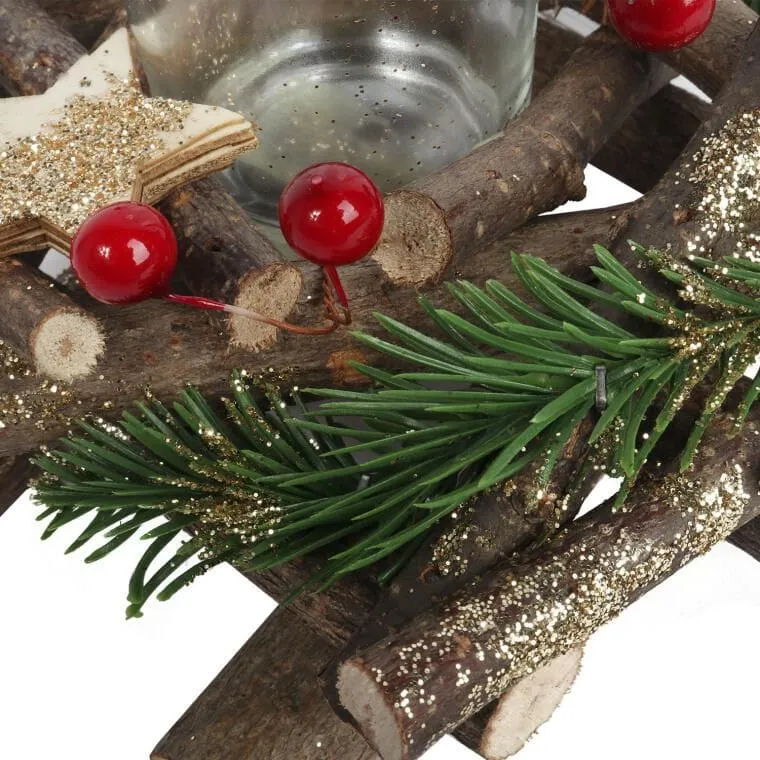 Dekoracja Świąteczna Stroik Na Świeczkę Z Jarzębiną 16 cm