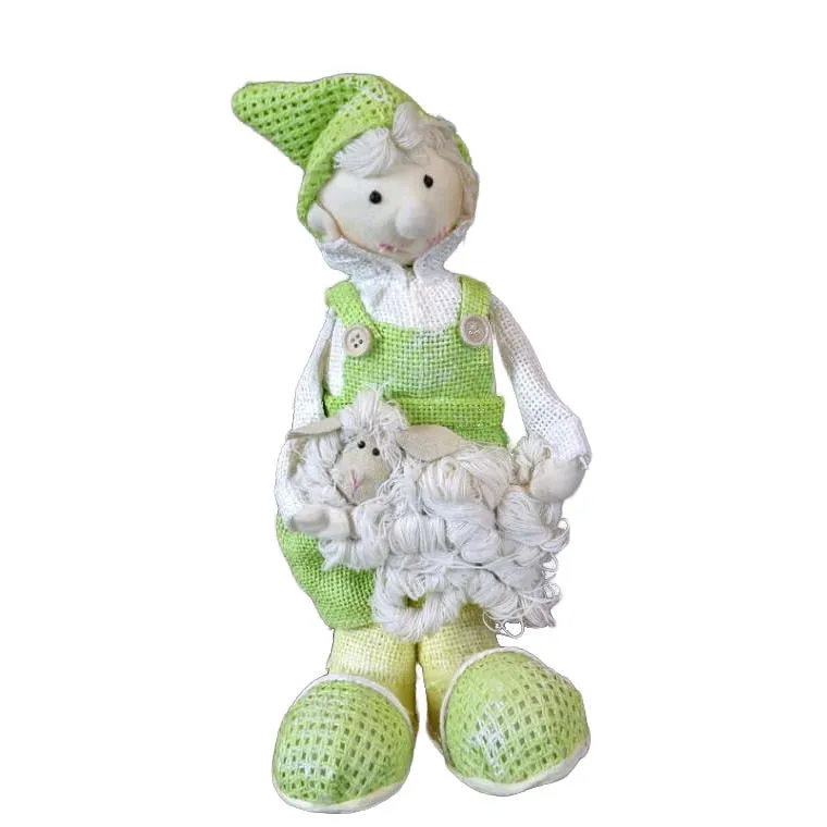 Figurka Gospodarz Z Owcą W Wielkich Butach 33x15cm - Zielono-Biała