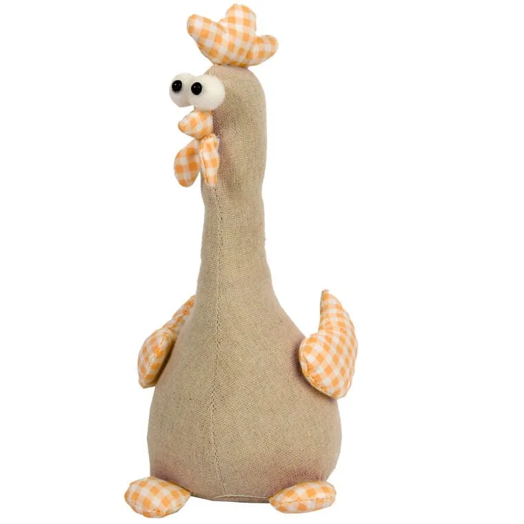 Figurka Wielkanocna Stojący Kogut 25cm, Z Biało-Różową Kratką - Pomarańczowy