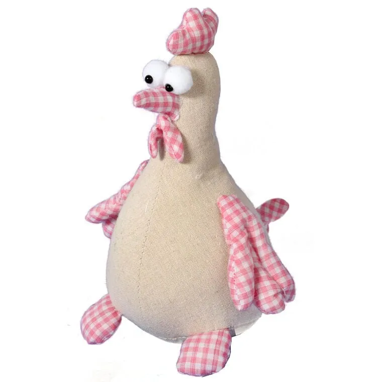 Kura Wielkanocna Z Materiału 25cm - Dekoracja Wiosenna W Biało-Różową Kratkę
