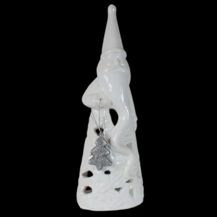Lampion Ceramiczny Mikołaj Z Choinką Na Tealighta, 23.5 cm - Biały