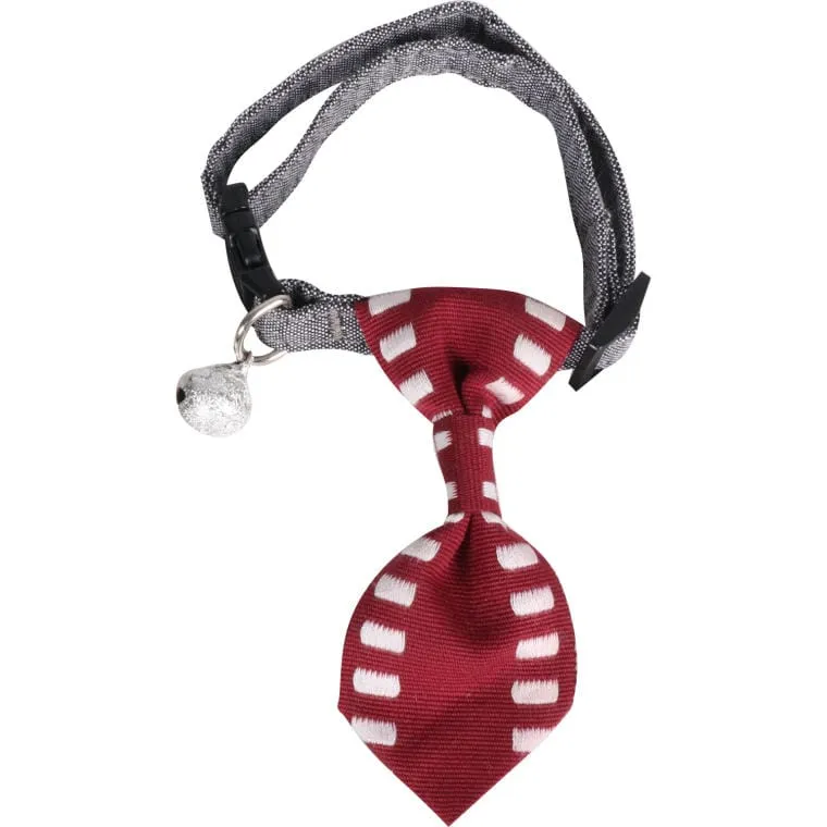 Elegancka Obroża Z Krawatem I Bezpiecznym Dzwoneczkiem W Kolorze Bordowym