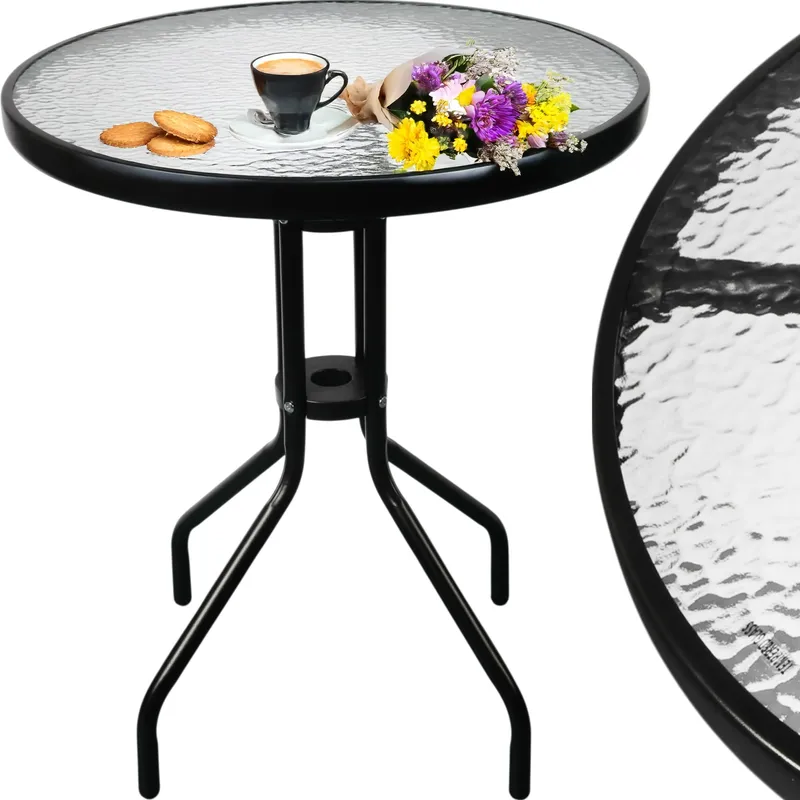 Stolik Okrągły Bistro Ogrodowy Szklany Balkonowy 60 cm