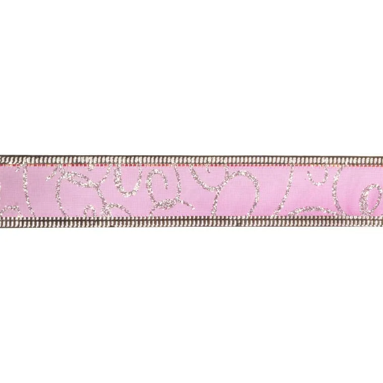 Wstążka Dekoracyjna Świąteczna Ze Srebrnym Obrzeżem 3cm X 2,7 m - Różowa