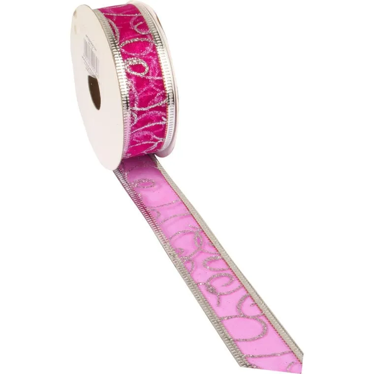 Wstążka Dekoracyjna Świąteczna Ze Srebrnym Obrzeżem 3cm X 2,7 m - Różowa