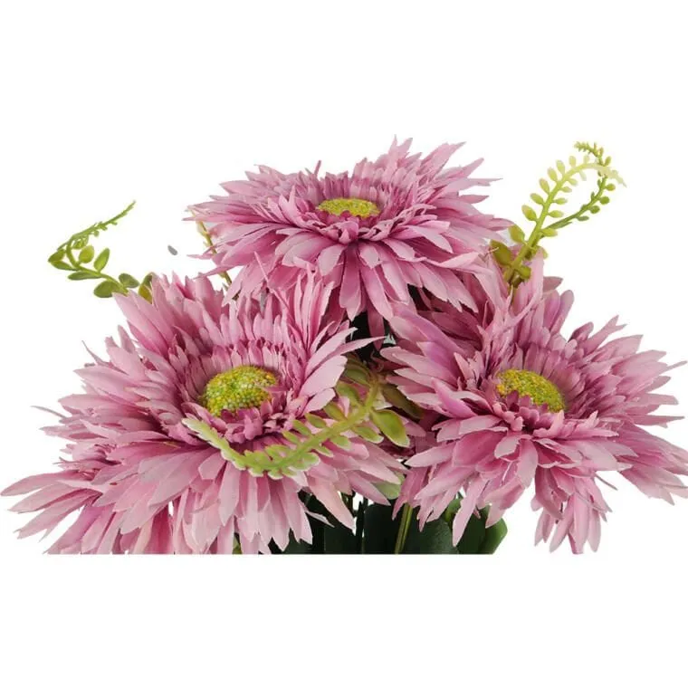 Bukiet 9 Astrów Z Paprotkami 42 cm Kolor - Różowy