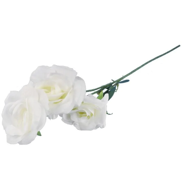 Gałązka 3 Rozwiniętych Róż 68 cm Kolor - Biały