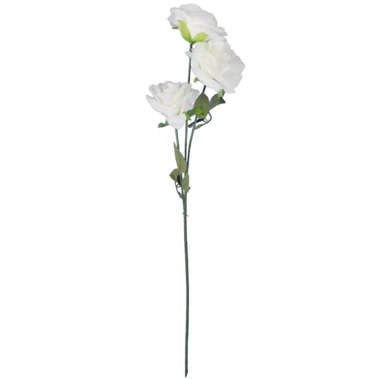 Gałązka 3 Rozwiniętych Róż 68 cm Kolor - Biały