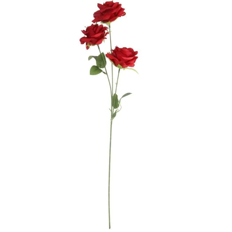 Gałązka 3 Rozwiniętych Róż 68 cm Kolor - Czerwony