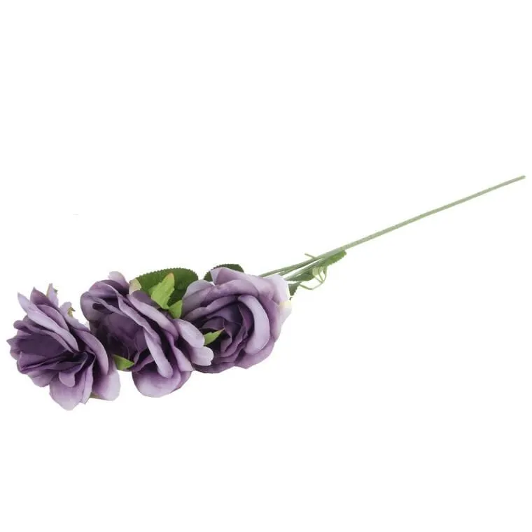 Gałązka 3 Rozwiniętych Róż 68 cm Kolor - Fioletowy