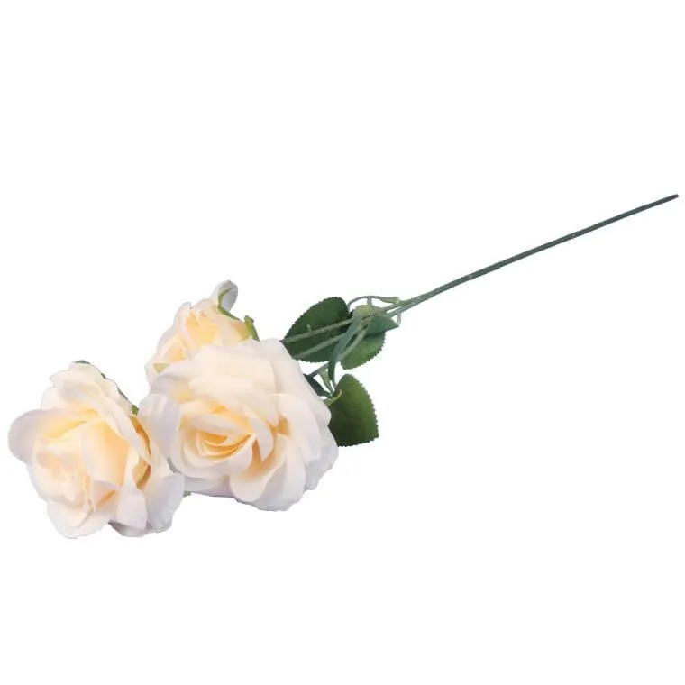 Gałązka 3 Rozwiniętych Róż 68 cm Kolor - Kremowy