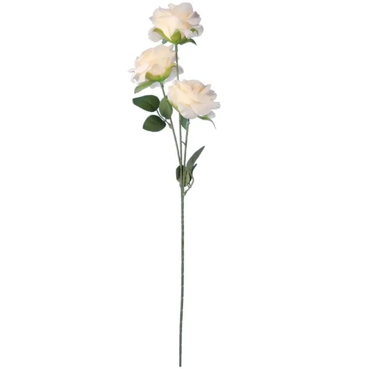 Gałązka 3 Rozwiniętych Róż 68 cm Kolor - Kremowy