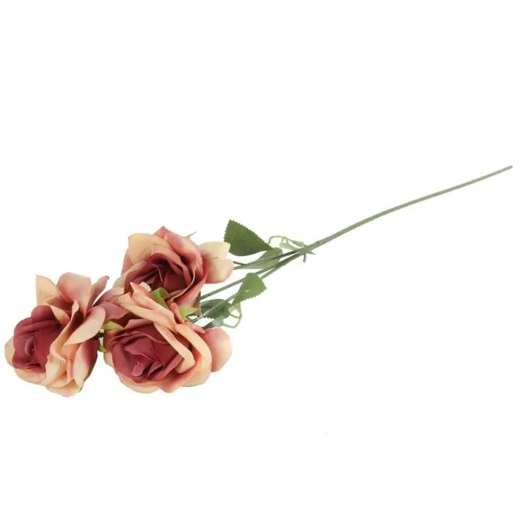 Gałązka 3 Rozwiniętych Róż 68 cm Kolor Łososiowy