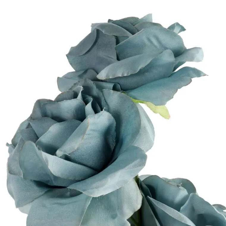 Gałązka 3 Rozwiniętych Róż 68 cm Kolor - Niebieski