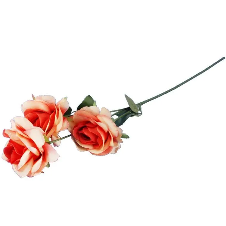 Gałązka 3 Rozwiniętych Róż 68 cm Kolor - Pomarańczowy
