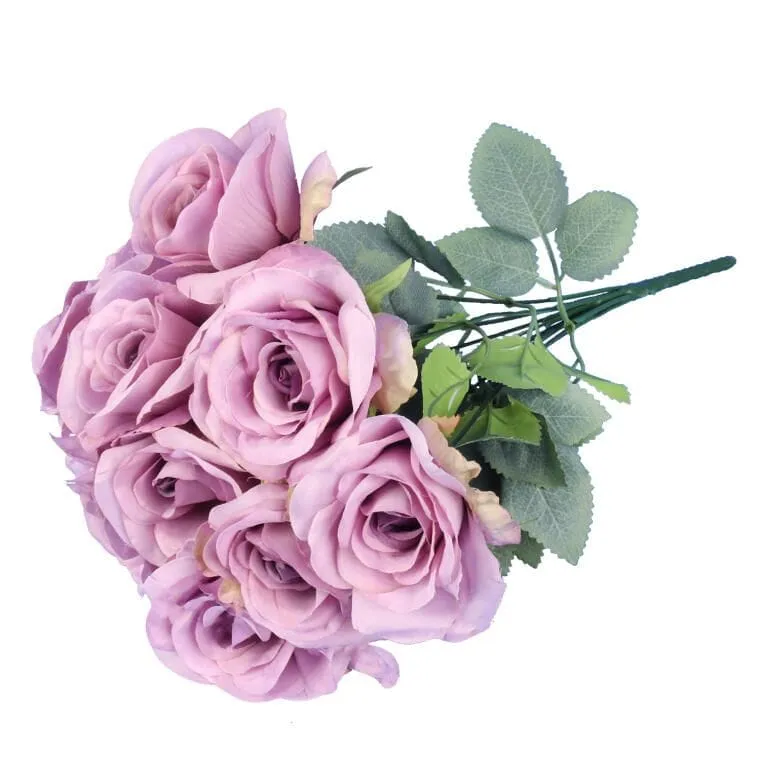 Bukiet 9 Eleganckich Róż 48 cm Kolor Fioetowy