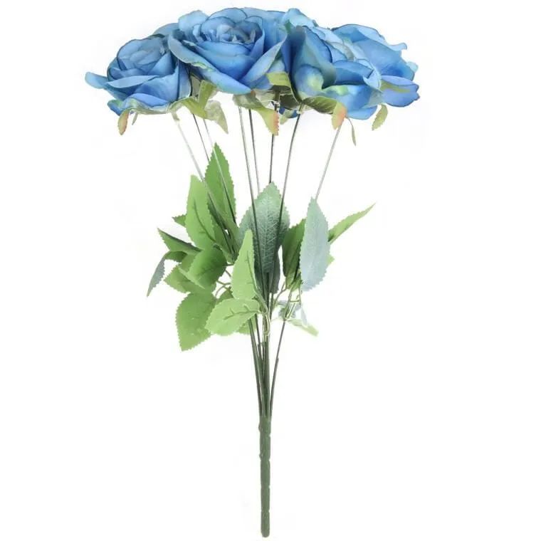 Bukiet 9 Eleganckich Róż 48 cm Kolor - Niebieski