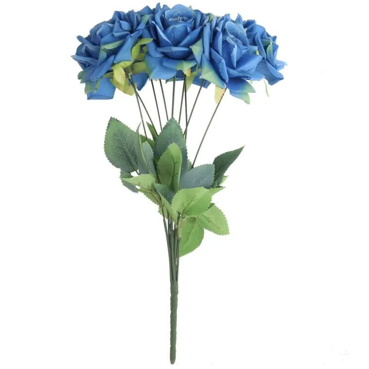 Bukiet 9 Rozwiniętych Róż 48 cm Kolor - Niebieski
