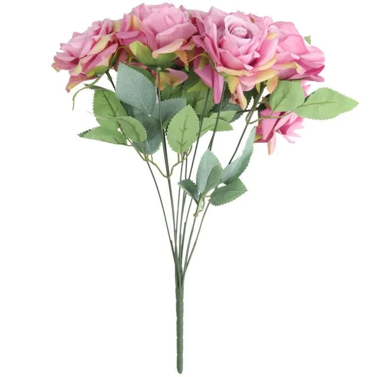 Bukiet 9 Rozwiniętych Róż 48 cm Kolor - Różowy