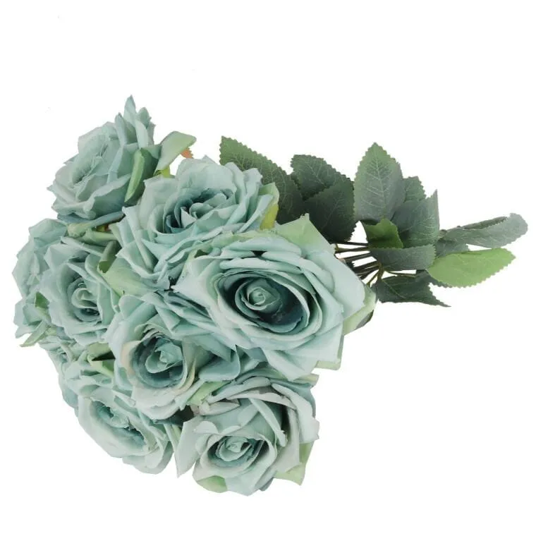 Bukiet 9 Rozwiniętych Róż 48 cm Kolor - Zielony