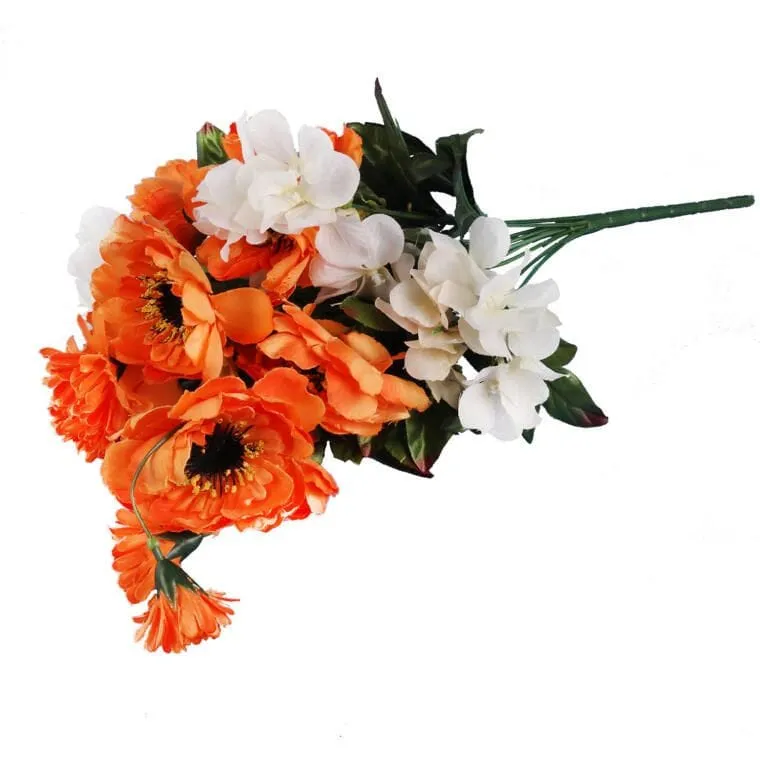 Bukiet 10 Kwiatów Mix Anemonów I Hortensji W Kolorze POMARAŃCZOWYM