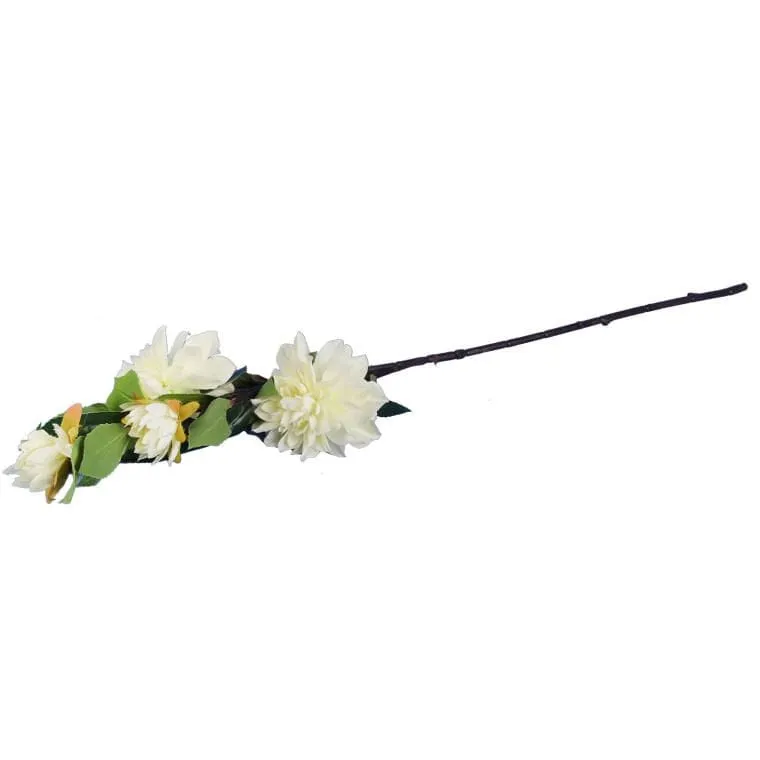 Sztuczna Gałązka Kwiatów Dalii W Kolorze Białym 93 cm