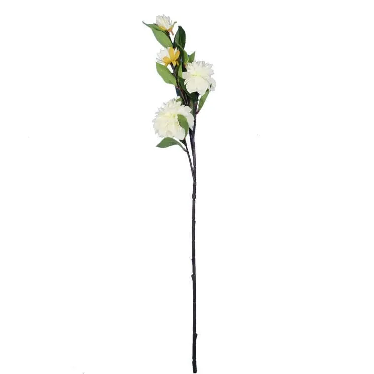 Sztuczna Gałązka Kwiatów Dalii W Kolorze Białym 93 cm