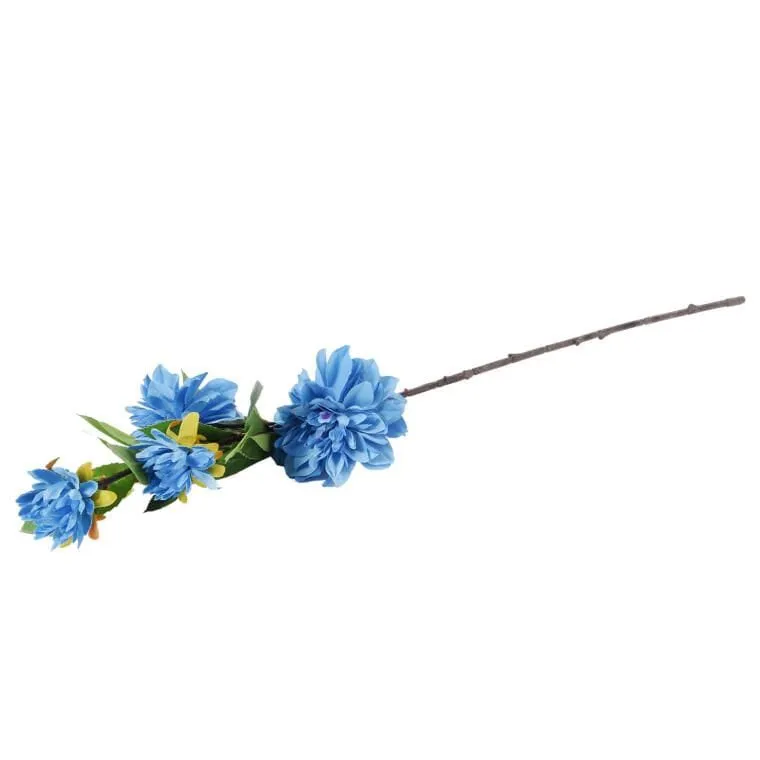 Sztuczna Gałązka Kwiatów Dalii W Kolorze Niebieskim 93 cm