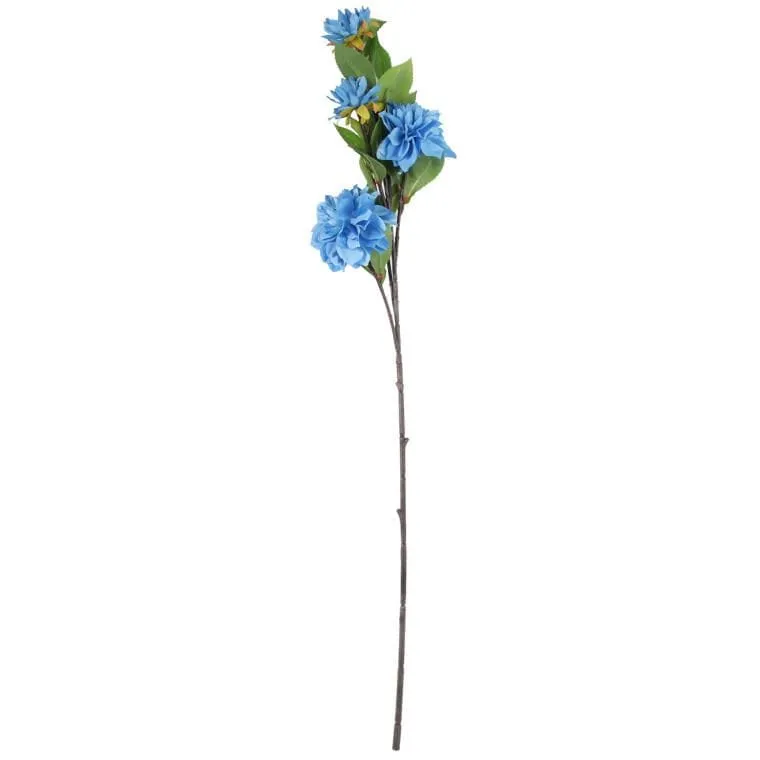 Sztuczna Gałązka Kwiatów Dalii W Kolorze Niebieskim 93 cm