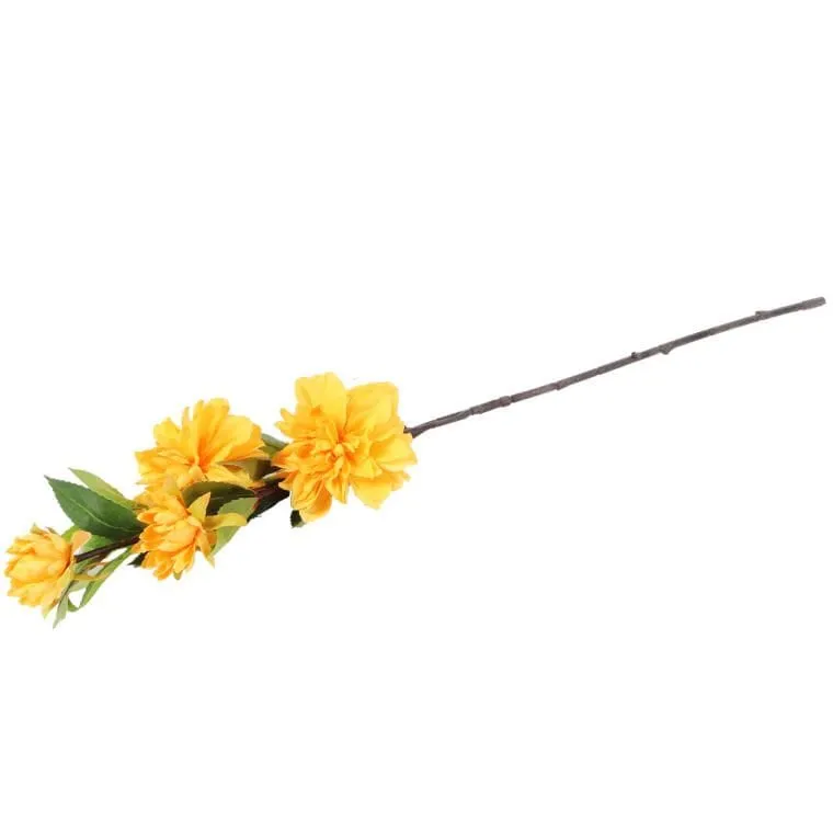 Sztuczna Gałązka Kwiatów Dalii W Kolorze Żółtym 93 cm