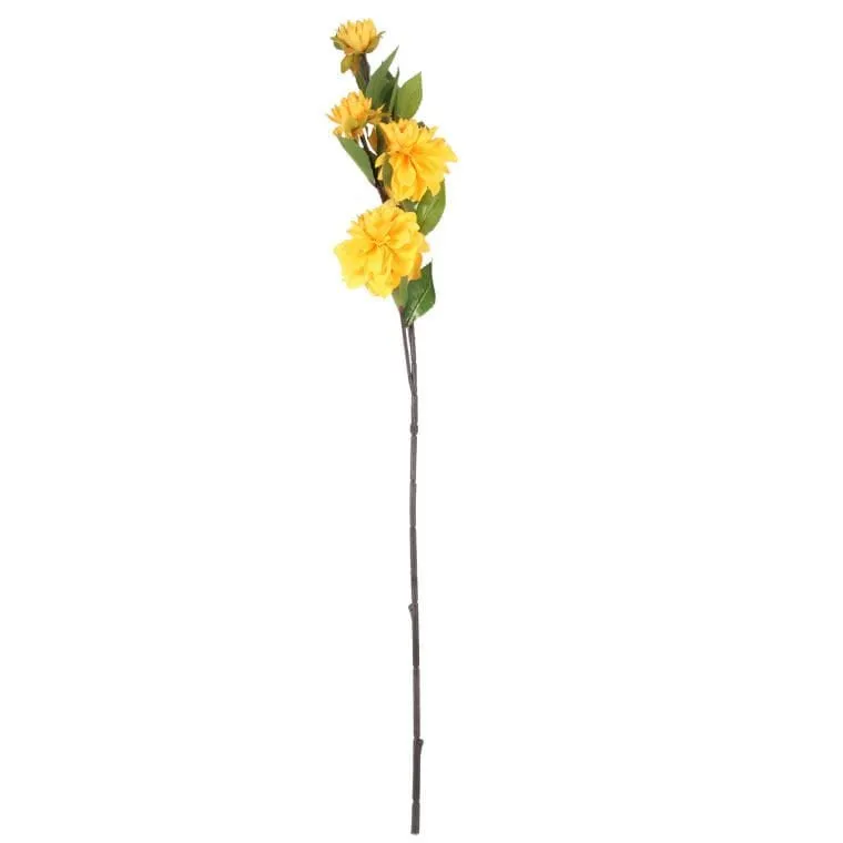 Sztuczna Gałązka Kwiatów Dalii W Kolorze Żółtym 93 cm