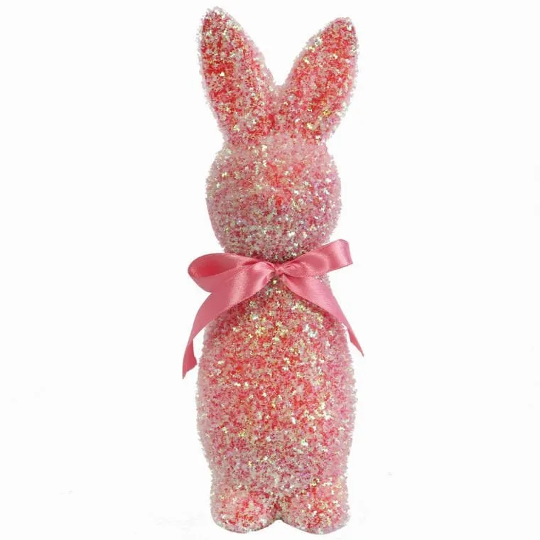 Zając Ozdoba Wielkanocna Flokowana Z Brokatem L 25 cm - Różowa