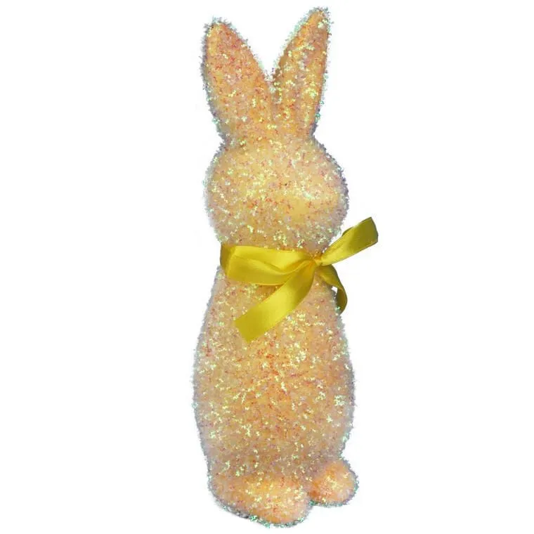 Zając Ozdoba Wielkanocna Flokowana Z Brokatem L 25 cm - Żółta