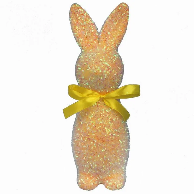 Zając Ozdoba Wielkanocna Flokowana Z Brokatem L 25 cm - Żółta