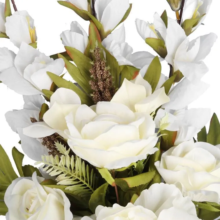 Bukiet Płaska Wiązanka Nagrobna Mix Gladioli Róż I Piwonii 68cm - BIAŁY
