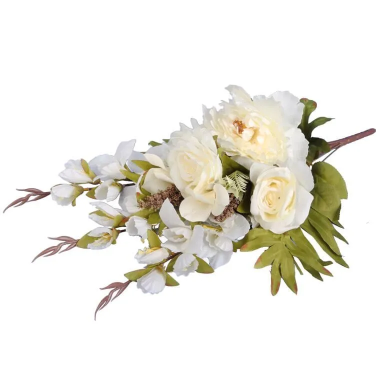 Bukiet Płaska Wiązanka Nagrobna Mix Gladioli Róż I Piwonii 68cm - BIAŁY