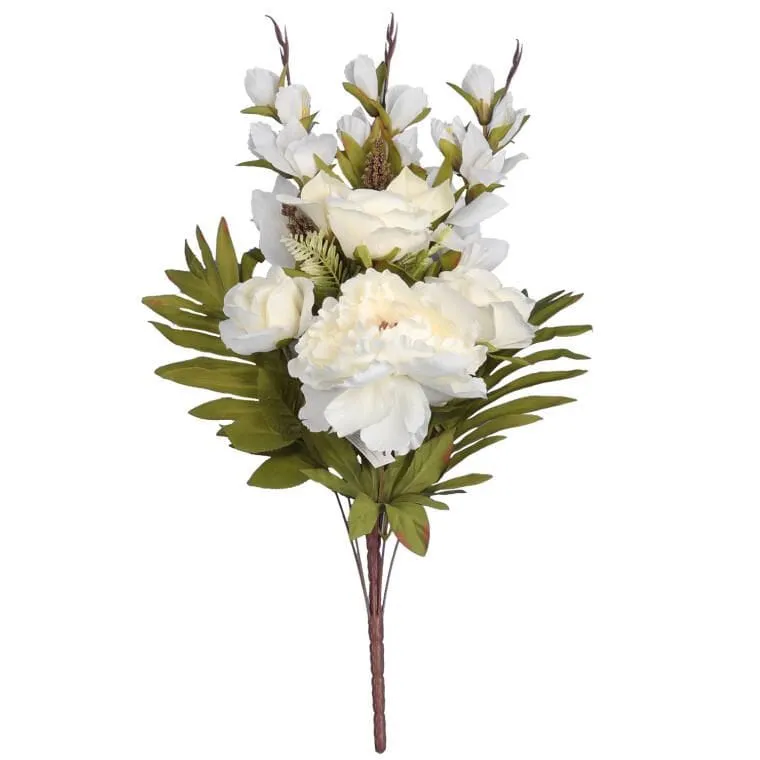 Bukiet Płaska Wiązanka Nagrobna Mix Gladioli Róż I Piwonii 68cm - BIAŁY