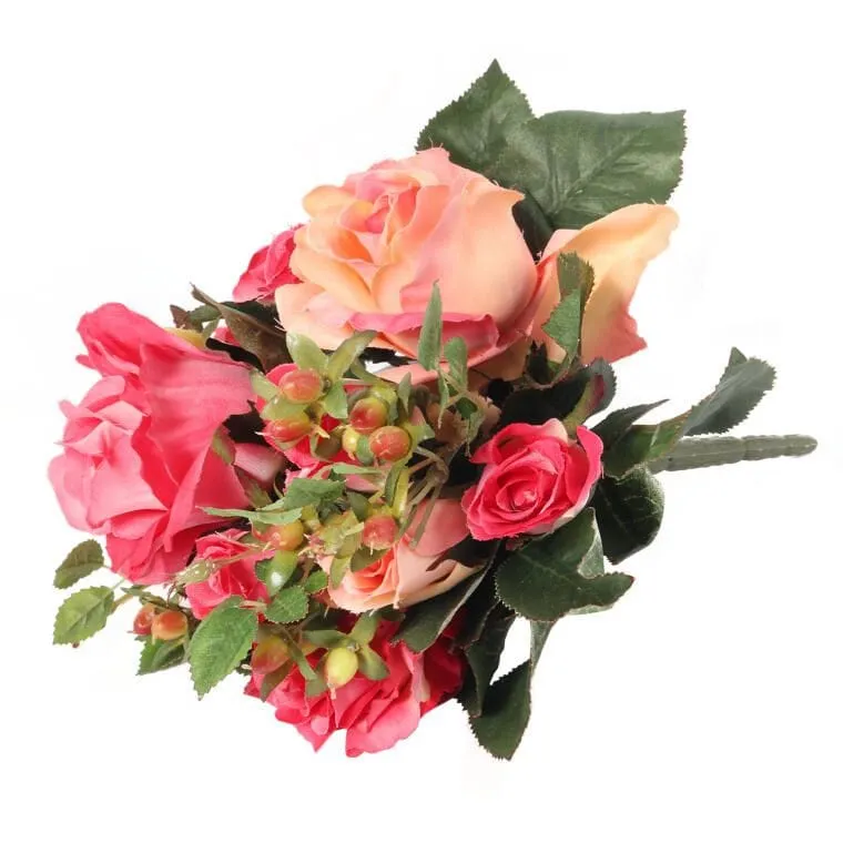 Elegancki Sztuczny Bukiet Róż Z Różami Różowymi I Żółtymi 30 cm