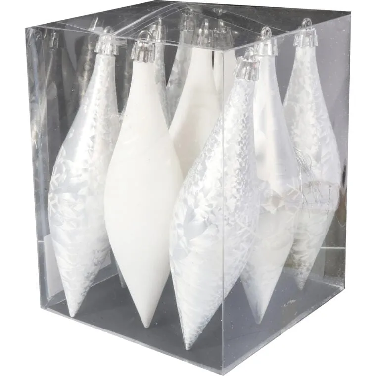 Zestaw 9 Białych Plastikowych Sopli Dekoracyjnych 15 cm Z Efektem Zmrożenia