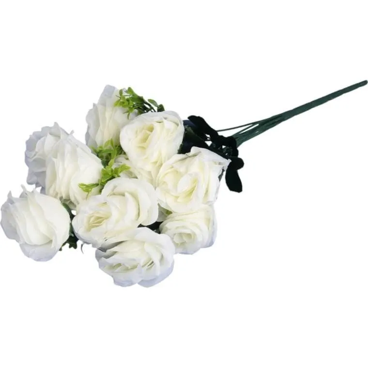 Bukiet 11 Róż Z Bukszpanem 54 cm - BIAŁY
