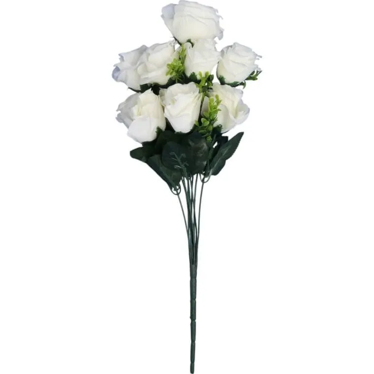 Bukiet 11 Róż Z Bukszpanem 54 cm - BIAŁY