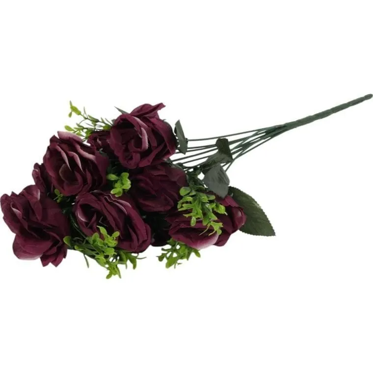 Bukiet 11 Róż Z Bukszpanem 54 cm - BORDOWY