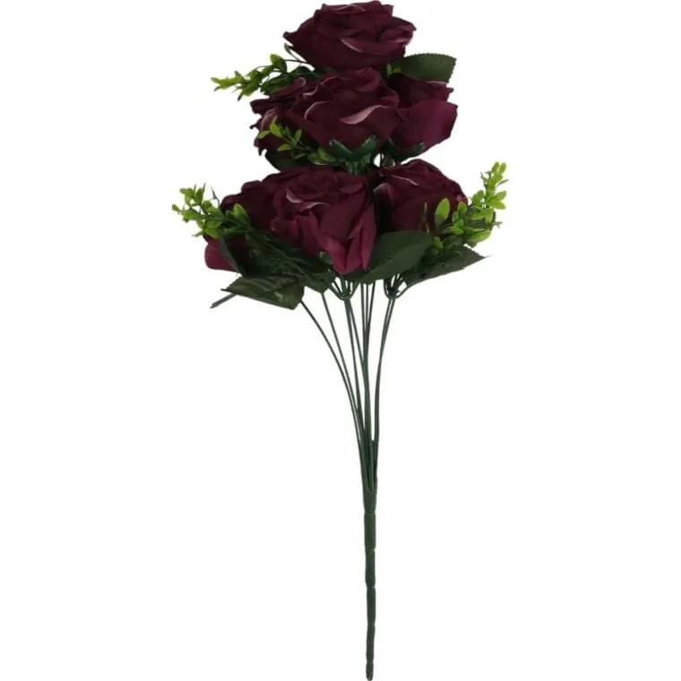 Bukiet 11 Róż Z Bukszpanem 54 cm - BORDOWY