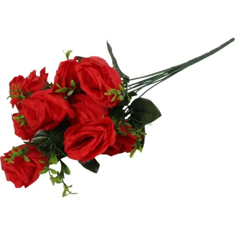 Bukiet 11 Róż Z Bukszpanem 54 cm - CZERWONY