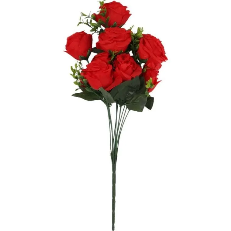 Bukiet 11 Róż Z Bukszpanem 54 cm - CZERWONY